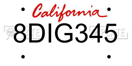 8DIG345 California License Plate