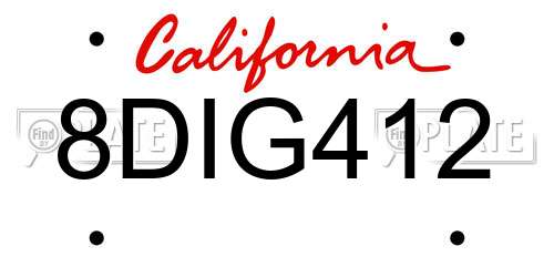 8DIG412 California License Plate