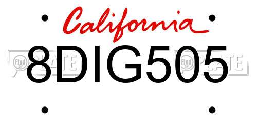 8DIG505 California License Plate