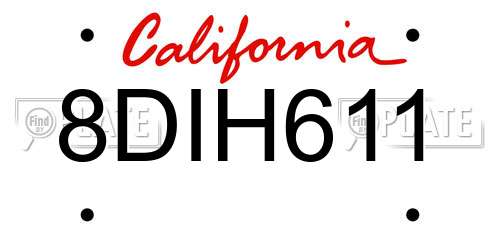 8DIH611 California License Plate