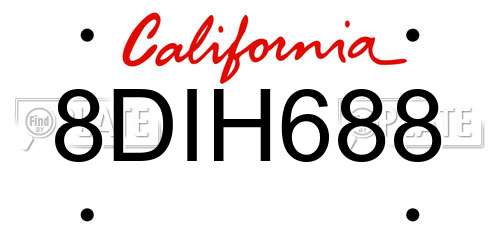8DIH688 California License Plate
