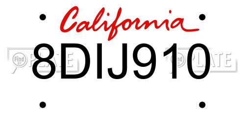 8DIJ910 California License Plate