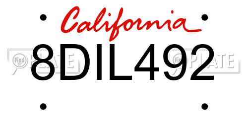 8DIL492 California License Plate