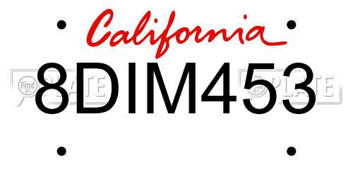 8DIM453 California License Plate