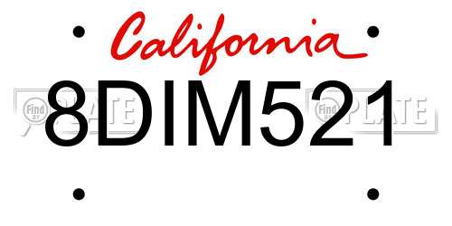 8DIM521 California License Plate