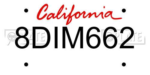 8DIM662 California License Plate
