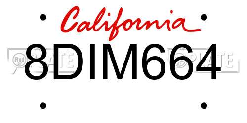 8DIM664 California License Plate