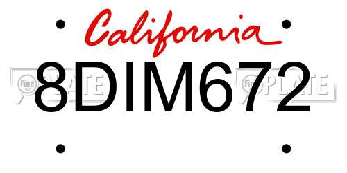 8DIM672 California License Plate
