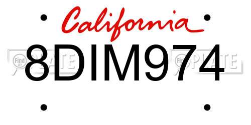 8DIM974 California License Plate