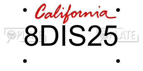 8DIS25 California License Plate