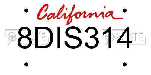 8DIS314 California License Plate