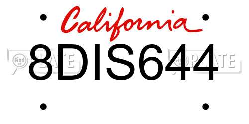 8DIS644 California License Plate