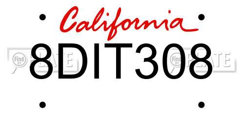 8DIT308 California License Plate