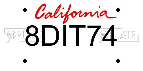 8DIT74 California License Plate