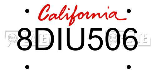8DIU506 California License Plate