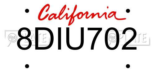 8DIU702 California License Plate