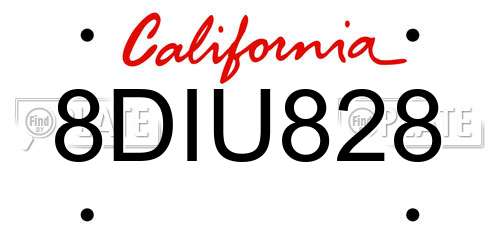 8DIU828 California License Plate