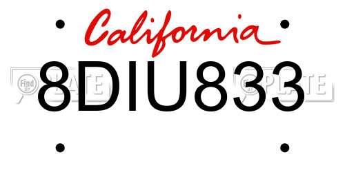8DIU833 California License Plate