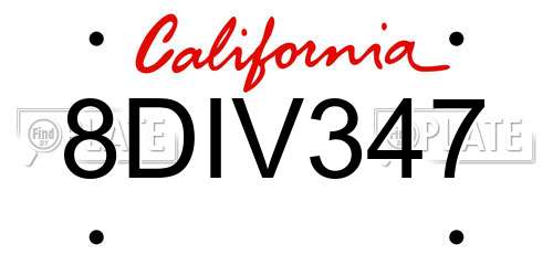 8DIV347 California License Plate