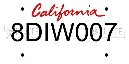 8DIW007 California License Plate