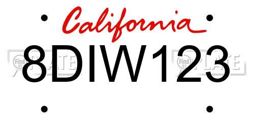 8DIW123 California License Plate
