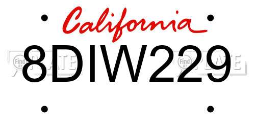 8DIW229 California License Plate