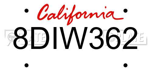 8DIW362 California License Plate
