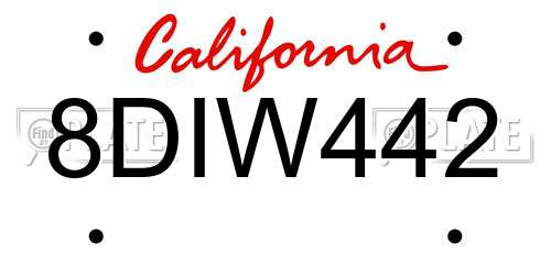 8DIW442 California License Plate