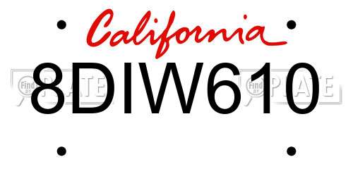 8DIW610 California License Plate