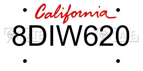 8DIW620 California License Plate