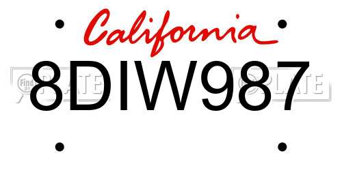 8DIW987 California License Plate