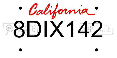 8DIX142 California License Plate