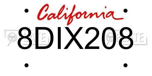8DIX208 California License Plate