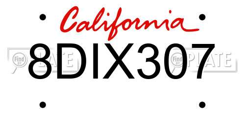 8DIX307 California License Plate