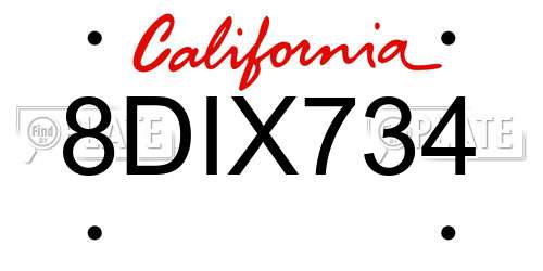 8DIX734 California License Plate