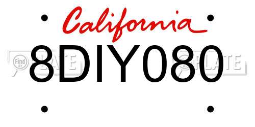 8DIY080 California License Plate