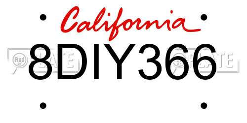 8DIY366 California License Plate