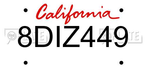 8DIZ449 California License Plate
