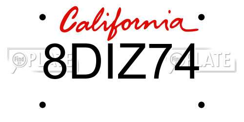 8DIZ74 California License Plate