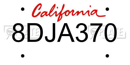 8DJA370 California License Plate