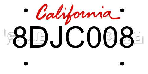 8DJC008 California License Plate