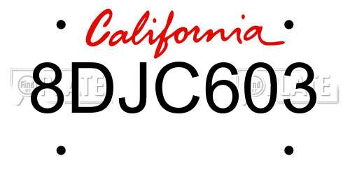 8DJC603 California License Plate