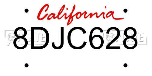 8DJC628 California License Plate