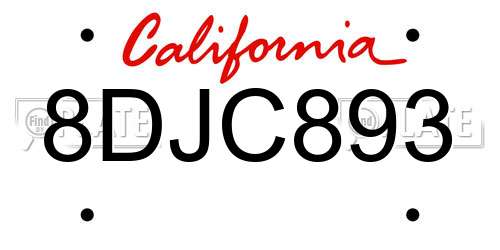 8DJC893 California License Plate
