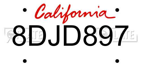 8DJD897 California License Plate