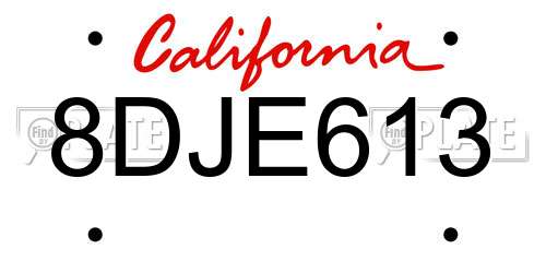 8DJE613 California License Plate