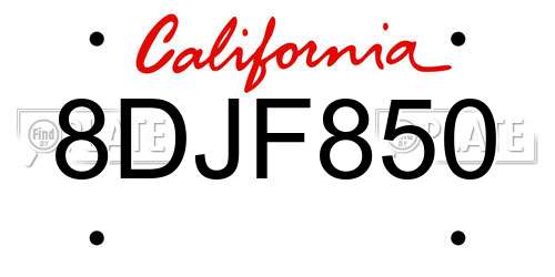 8DJF850 California License Plate