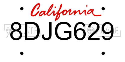 8DJG629 California License Plate