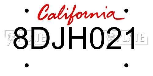 8DJH021 California License Plate