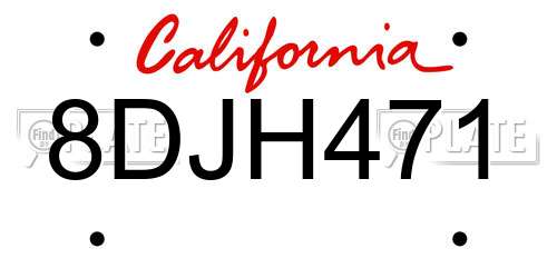 8DJH471 California License Plate